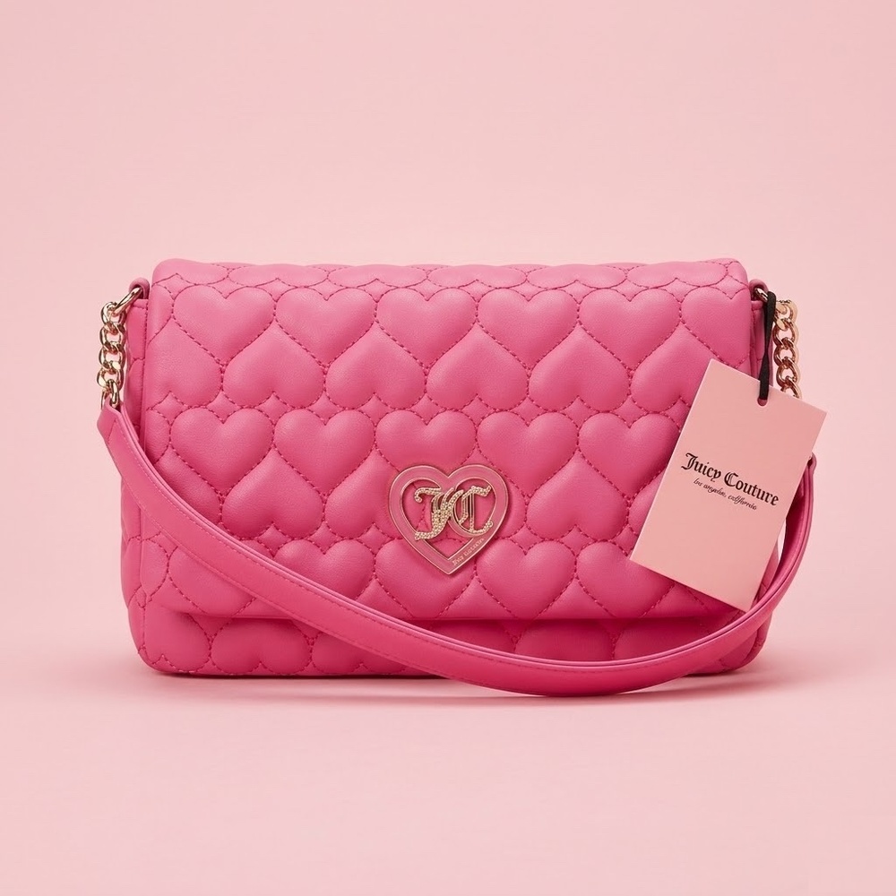 NWT Juicy Couture Medium Bling Pink Heart Embossed Purse